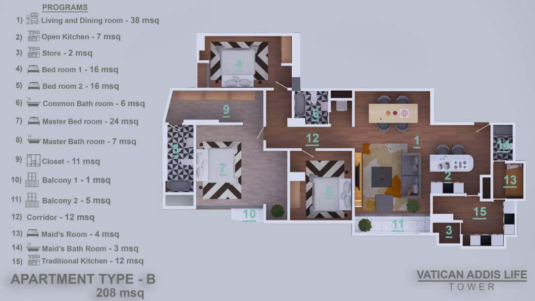 Addis Life Real Estate - African Union Tower - 3 Bedroom - Type A